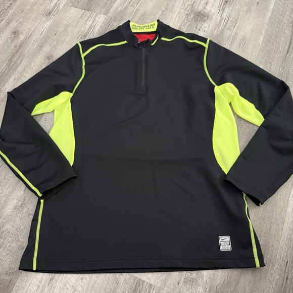NIKE PRO COMBAT Hyperwarm Dri-Fit Max 1/4 Zip Pullover Mens Sz XL Black Neon - Picture 7 of 9